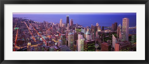 Framed Aerial View of Chicago with Purple Sky Print