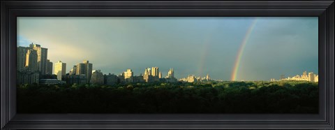 Framed Double Rainbow in a Stormy Sky Over NYC Print