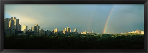 Framed Double Rainbow in a Stormy Sky Over NYC Print