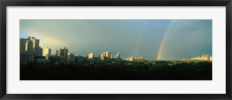 Framed Double Rainbow in a Stormy Sky Over NYC Print