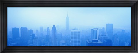 Framed Foggy View of the New York Skyline in all Blue Print