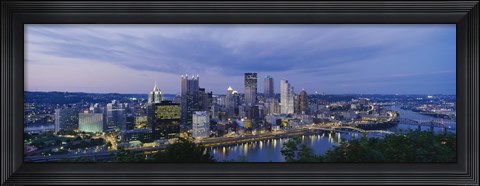 Framed Buildings lit up at night, Monongahela River, Pittsburgh, Pennsylvania, USA Print