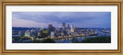 Framed Buildings lit up at night, Monongahela River, Pittsburgh, Pennsylvania, USA Print