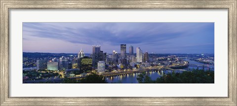 Framed Buildings lit up at night, Monongahela River, Pittsburgh, Pennsylvania, USA Print