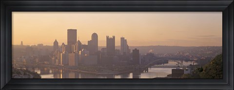 Framed USA, Pennsylvania, Pittsburgh, Allegheny &amp; Monongahela Rivers, View of the confluence of rivers at twilight Print
