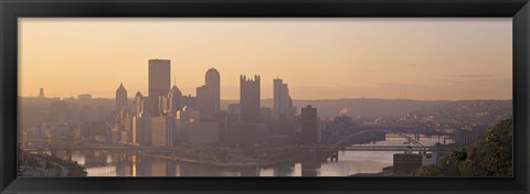 Framed USA, Pennsylvania, Pittsburgh, Allegheny &amp; Monongahela Rivers, View of the confluence of rivers at twilight Print