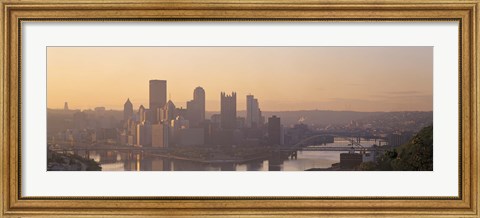 Framed USA, Pennsylvania, Pittsburgh, Allegheny &amp; Monongahela Rivers, View of the confluence of rivers at twilight Print