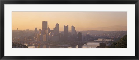 Framed USA, Pennsylvania, Pittsburgh, Allegheny &amp; Monongahela Rivers, View of the confluence of rivers at twilight Print