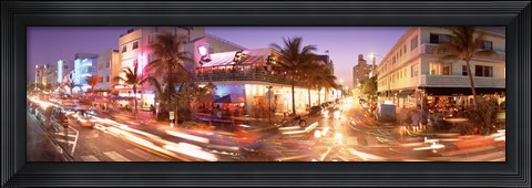 Framed Ocean Drive at Night, Miami, Florida Print