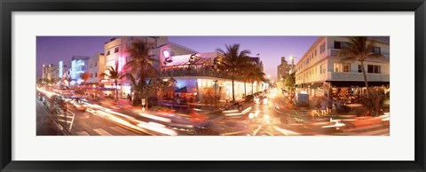 Framed Ocean Drive at Night, Miami, Florida Print