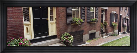 Framed Potted plants outside a house, Acorn Street, Beacon Hill, Boston, Massachusetts, USA Print