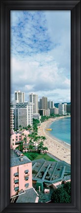 Framed High angle view of a beach, Waikiki Beach, Honolulu, Oahu, Hawaii, USA Print