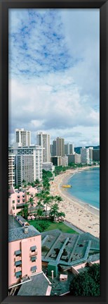 Framed High angle view of a beach, Waikiki Beach, Honolulu, Oahu, Hawaii, USA Print