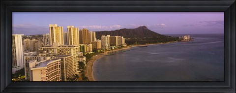 Framed High angle view of buildings at the waterfront, Waikiki Beach, Honolulu, Oahu, Hawaii, USA Print