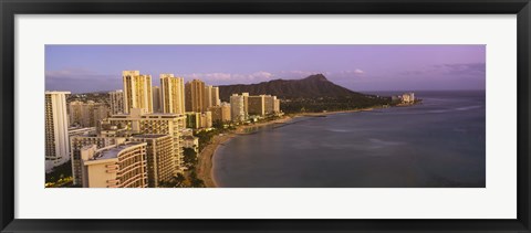Framed High angle view of buildings at the waterfront, Waikiki Beach, Honolulu, Oahu, Hawaii, USA Print