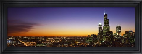 Framed Chicago at Night with Purple Sky Print