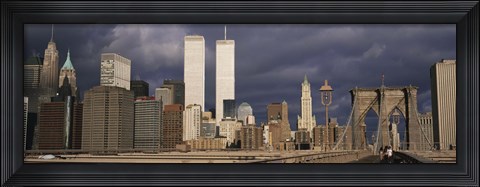 Framed People walking on a bridge, Brooklyn Bridge, Manhattan, New York, USA Print