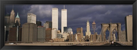 Framed People walking on a bridge, Brooklyn Bridge, Manhattan, New York, USA Print