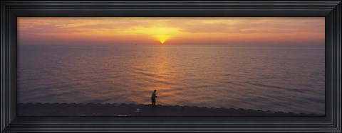 Framed Sunset over a lake, Lake Michigan, Chicago, Cook County, Illinois, USA Print