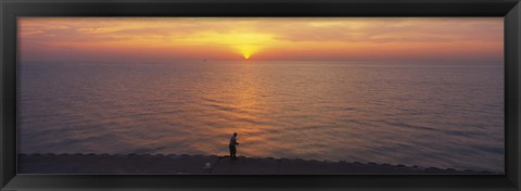 Framed Sunset over a lake, Lake Michigan, Chicago, Cook County, Illinois, USA Print