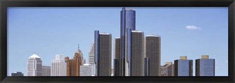 Framed Skyscrapers in a city, Detroit, Wayne County, Michigan, USA Print