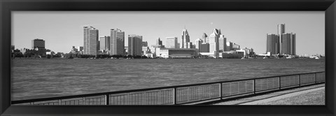 Framed Detroit Waterfront, Michigan (black &amp; white) Print