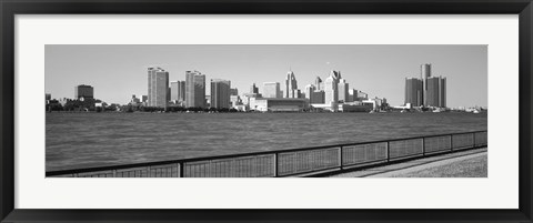 Framed Detroit Waterfront, Michigan (black &amp; white) Print