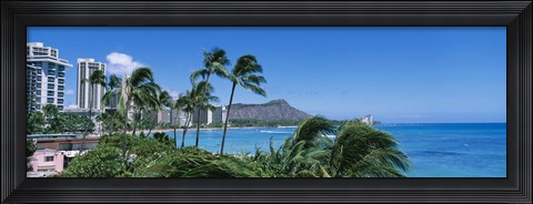 Framed Palm Trees On The Beach, Waikiki Beach, Honolulu, Oahu, Hawaii, USA Print