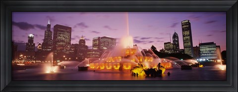 Framed Fountain lit up at dusk in a city, Chicago, Cook County, Illinois, USA Print