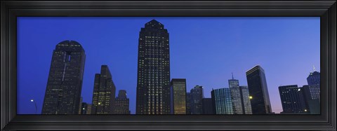 Framed Low angle view of buildings at dusk, Dallas, Texas, USA Print