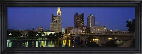 Framed Buildings lit up at night, Columbus, Scioto River, Ohio, USA Print