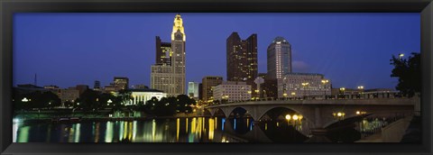 Framed Buildings lit up at night, Columbus, Scioto River, Ohio, USA Print