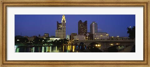 Framed Buildings lit up at night, Columbus, Scioto River, Ohio, USA Print