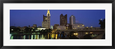 Framed Buildings lit up at night, Columbus, Scioto River, Ohio, USA Print