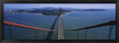 Framed Aerial view of traffic on a bridge, Golden Gate Bridge, San Francisco, California, USA Print