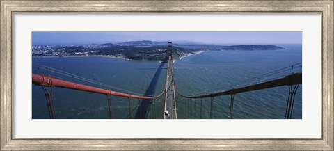 Framed Aerial view of traffic on a bridge, Golden Gate Bridge, San Francisco, California, USA Print