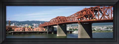 Framed Bascule bridge across a river, Broadway Bridge, Willamette River, Portland, Multnomah County, Oregon, USA Print