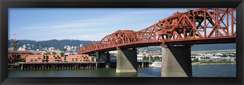 Framed Bascule bridge across a river, Broadway Bridge, Willamette River, Portland, Multnomah County, Oregon, USA Print