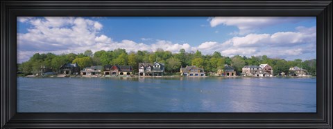 Framed Boathouses near the river, Schuylkill River, Philadelphia, Pennsylvania, USA Print