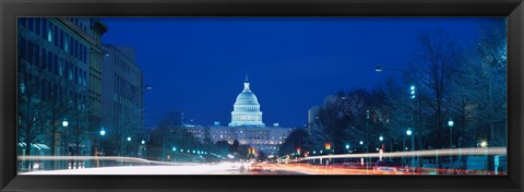 Framed Government building lit up at dusk, Capitol Building, Pennsylvania Avenue, Washington DC, USA Print