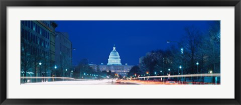 Framed Government building lit up at dusk, Capitol Building, Pennsylvania Avenue, Washington DC, USA Print