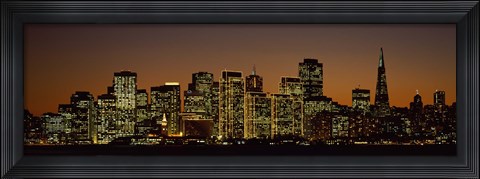 Framed Skyscrapers lit up at night, San Francisco, California, USA Print