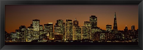 Framed Skyscrapers lit up at night, San Francisco, California, USA Print