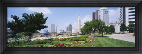 Framed Garden in front of skyscrapers in a city, Scioto River, Columbus, Ohio, USA Print