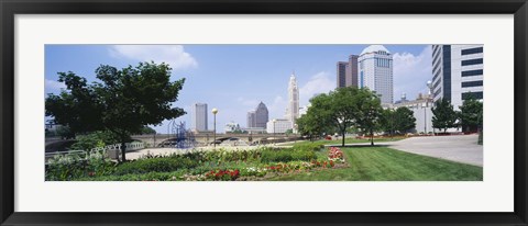 Framed Garden in front of skyscrapers in a city, Scioto River, Columbus, Ohio, USA Print