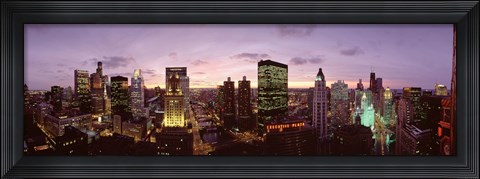 Framed Skyscrapers In A City At Dusk, Chicago, Illinois, USA Print