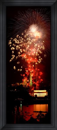 Framed USA, Washington DC, Fireworks over Lincoln Memorial Print