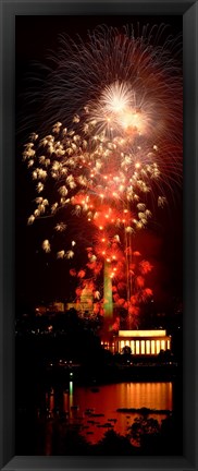 Framed USA, Washington DC, Fireworks over Lincoln Memorial Print