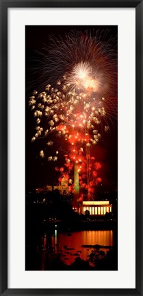 Framed USA, Washington DC, Fireworks over Lincoln Memorial Print