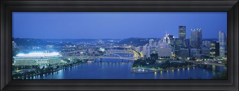 Framed High angle view of a stadium lit up at night, Three Rivers Stadium, Pittsburgh, Pennsylvania, USA Print